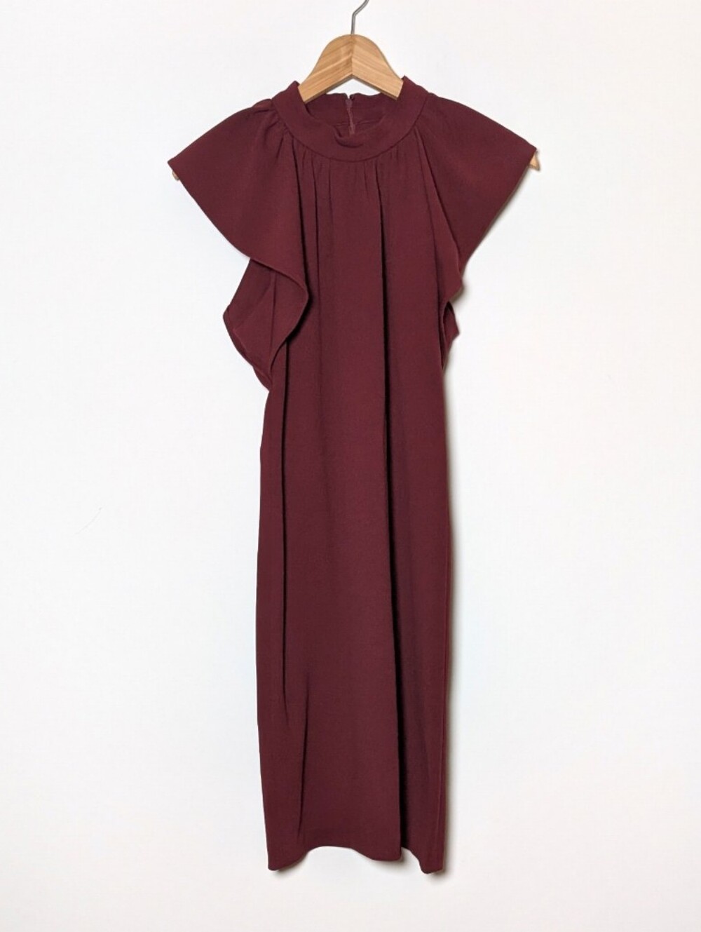 Calvin Klein Ruffle Cap Sleeve Mock neck Dress Red Maroon Size 8